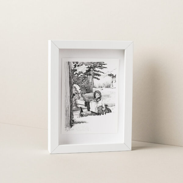 Maria Müür joonistus Mina loen lugeja kohvikus mustvalge