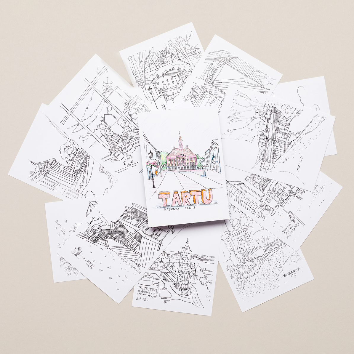 tartu värviraamatu postkaartide komplekt