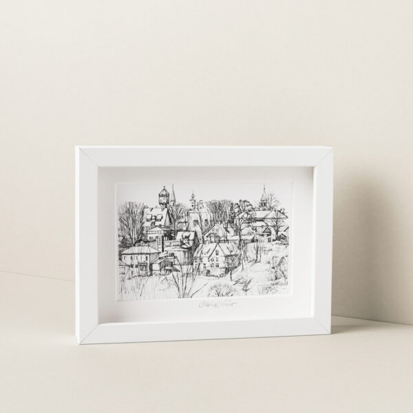 Viljandi panoraam joonistus mustvalge