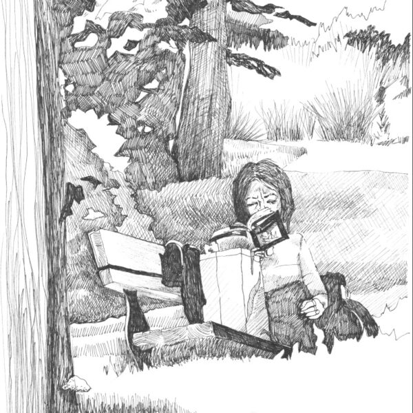 lugemispaus mustvalge joonistus raamat lugemine Maria Müür ART