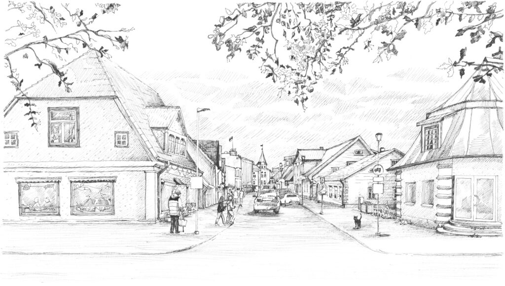 Viljandi Tartu Tallinn joonistus mustvalge