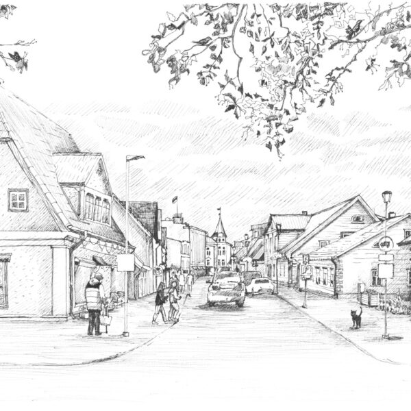 Viljandi Tartu Tallinn joonistus mustvalge